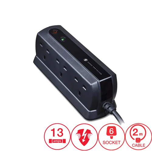 Nexus Masterplug 2M 6 Gang W/Surge Protection , Matte Black (SRGD62MB)