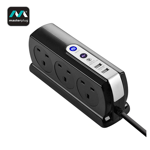 Nexus Masterplug 6 Gang Extension + 2 3.1 USB (Black)