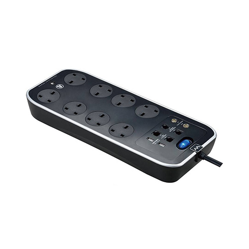 Nexus Masterplug 8 Gang Extension + 2 3.1 USB, 2M, Black